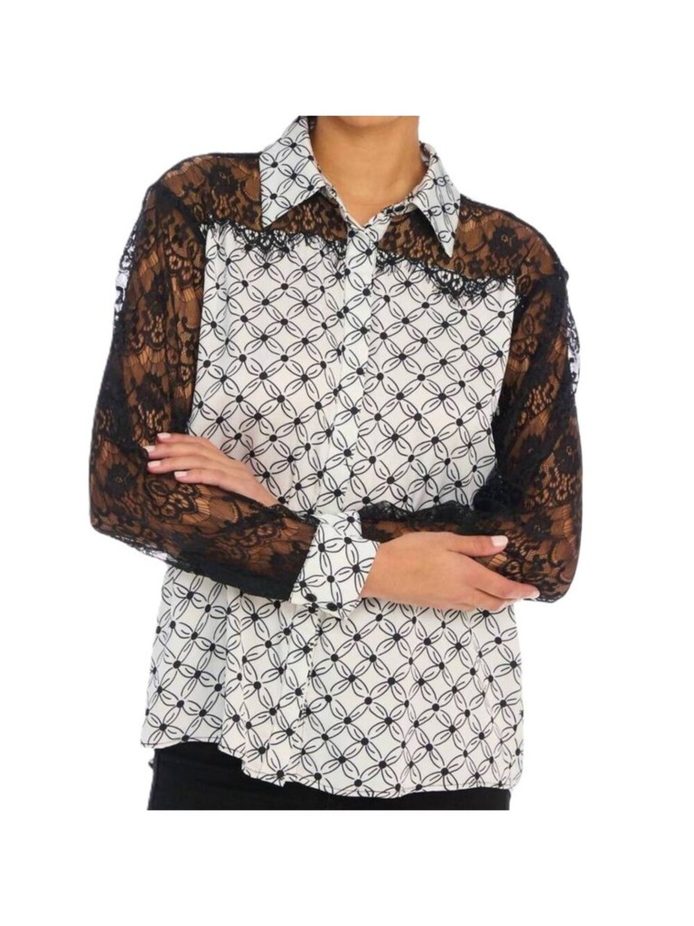 Allison New York Liliana Long Sleeve Shirt in Black Tiles Size Small New